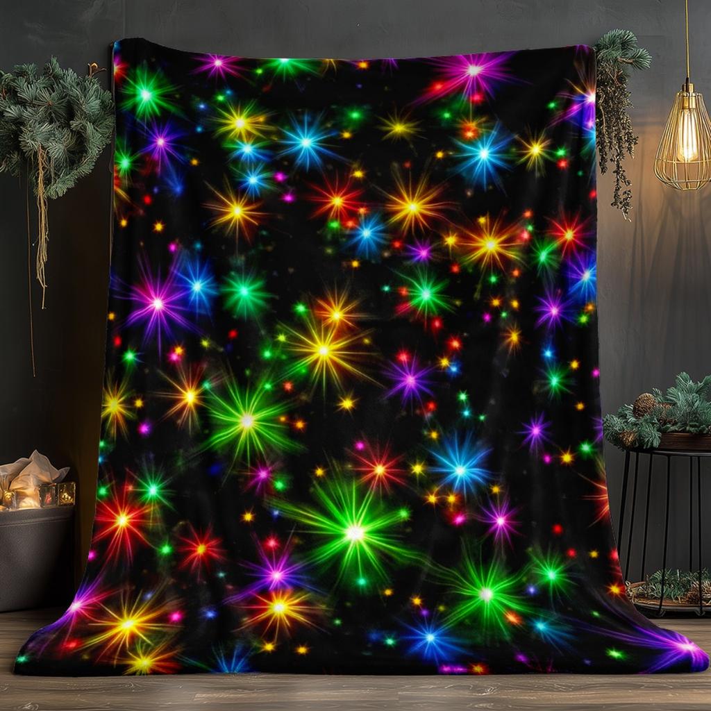 Colorful Starburst Galaxy Pattern Black Background Fleece Blanket Space Theme Decor Soft Flannel Throw For Kids And Adults
