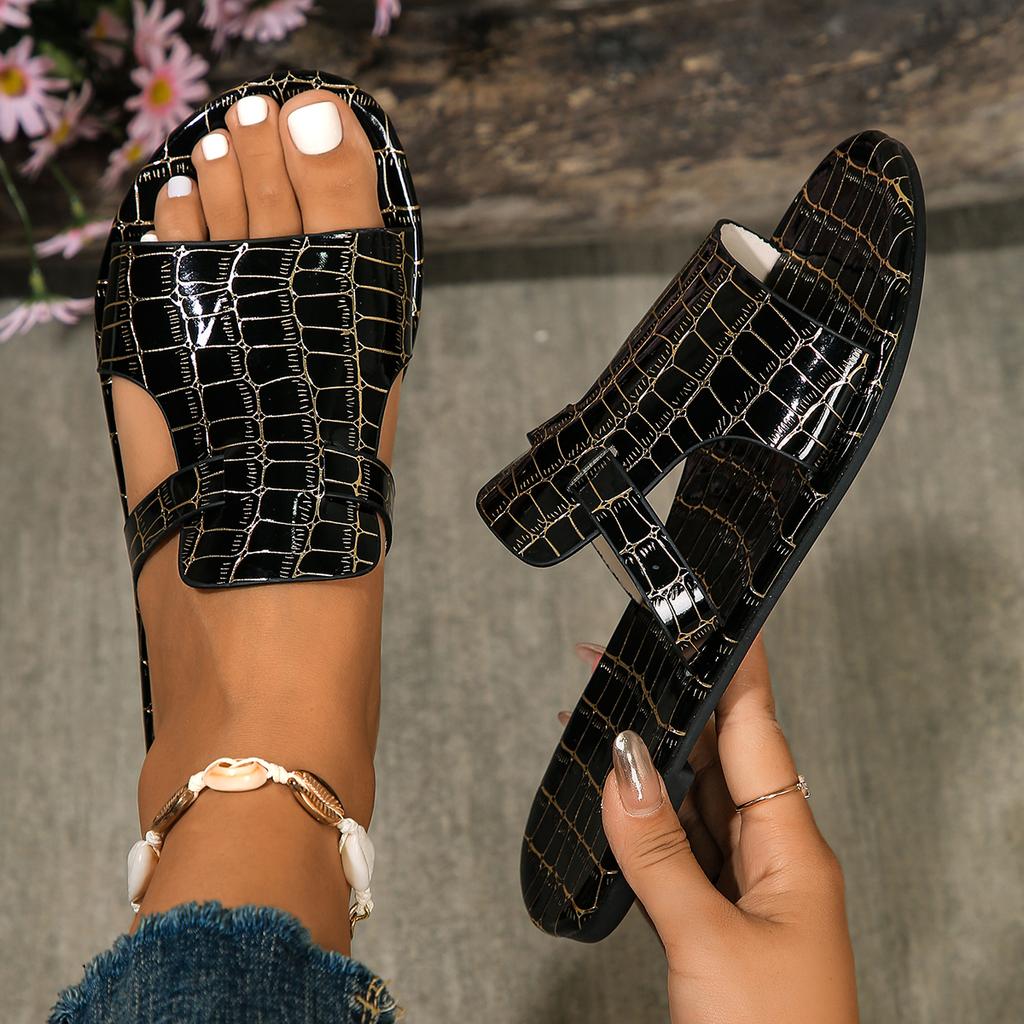 Fashion Women Flats Slippers 2024 New Fashion Women Summer Slippers Crocodile Pattern Beach Sandal Open Toe Sexy Women Slides Shoes