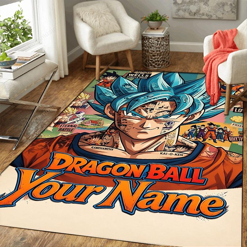 Custom 1Pc Dragon Ball Name Cover Flannel Personalized Rug Non Slip Floor Mat Soft Carpet for Living Bedroom Office Home Decor Gift