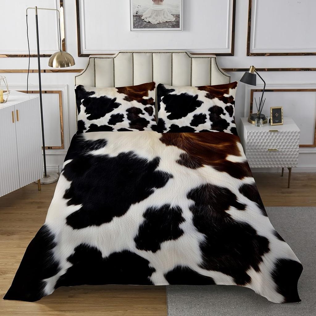 Cowhide Coverlet Set Farm Animal Fur Bedspread Queen/Full for Boy Girl Bedroom 2/3 Pcs Western Rustic Cowboy Farmhouse Quilt Set