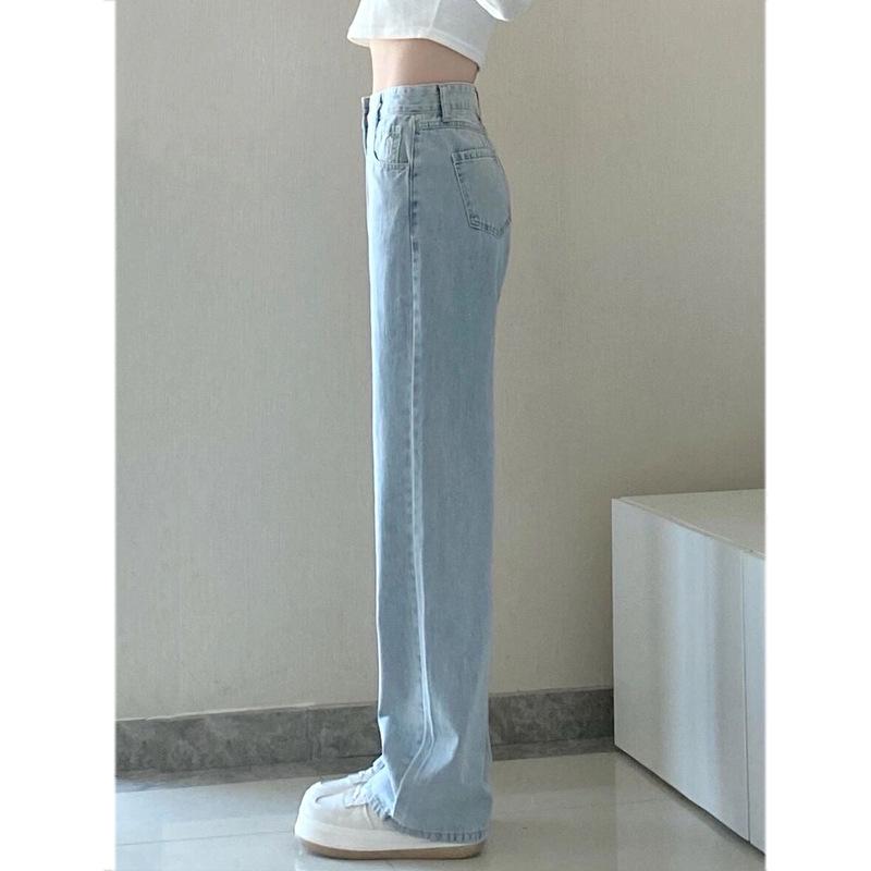 Women's High-Waisted Light-Colored Wide-Leg Jeans for Autumn - Slim, Loose, Long Casual Pants