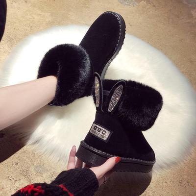 2025 Damen Winter-Schneestiefel mit süßen Hasenohren und Samtfutter