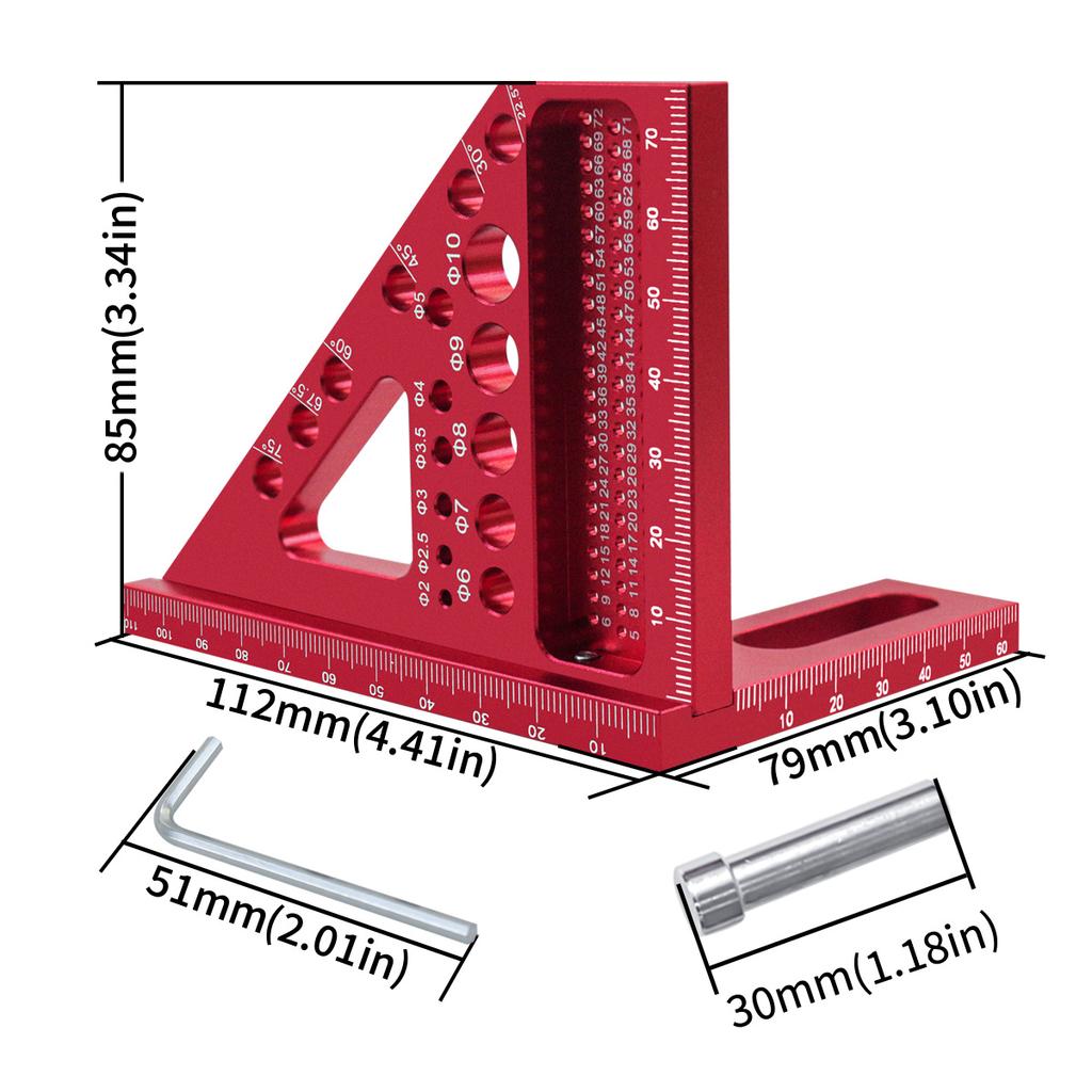 Imperial 3D Multi-Angle Measuring Ruler, 45/90 Degree Aluminum Alloy Woodworking Square Protractor for Engineer Carpenter