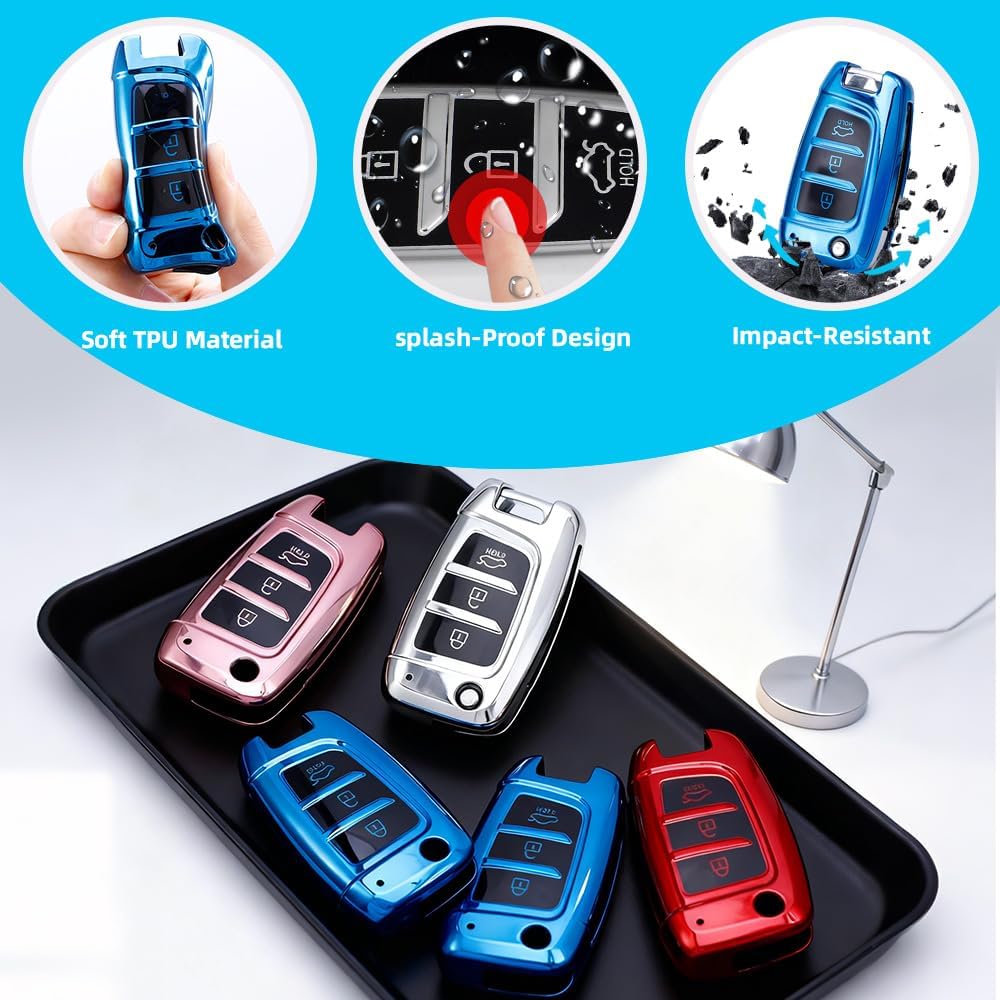Key Fob Cover Case Compatible with Hyundai Venue Accent Kona SE Santa Fe Palisade Key Shell Protector with Bling Keychain 3 Button B Red