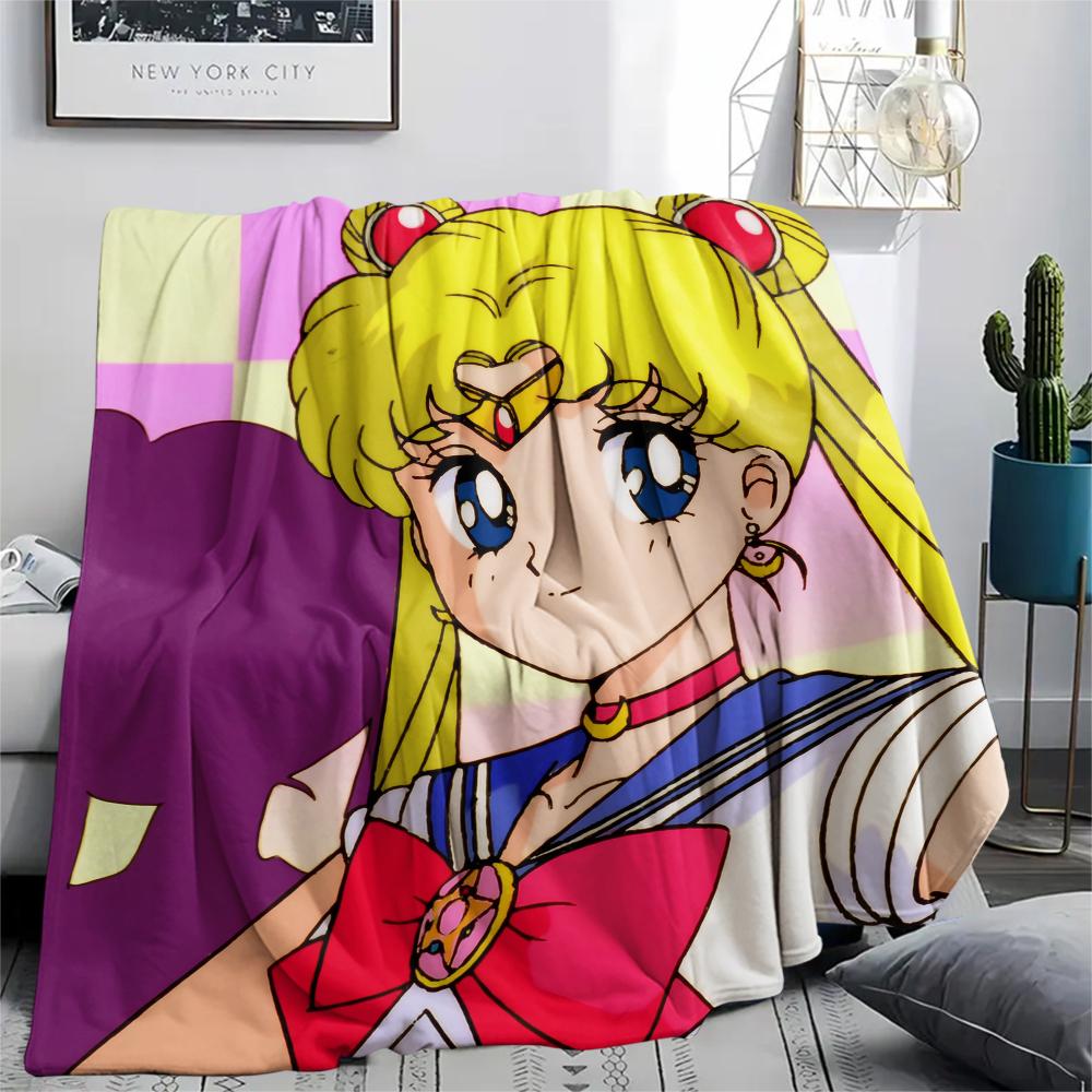 Sailor Moon Sailor Mercury pattern Flannel Blanket, High quality Comfortable for All Seasons, Home Decor, Warmth and Comfort, Perfect for Gifts.