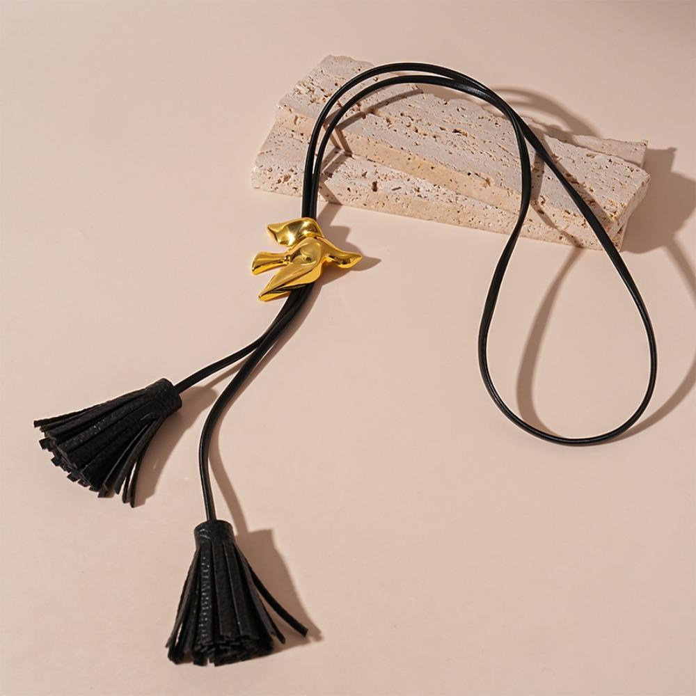 Silver Tassel Adjustable Necklace Ethnic Style PU Leather Necklace Luxury Bird Necklace  Decoration
