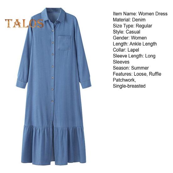 Rochie maxi pentru femei Guler răsturnat cu mânecă lungă Cardigan cu un singur piept, largi, de culoare uni, cu volane, tiv fluid, călătorie, primăvară vară