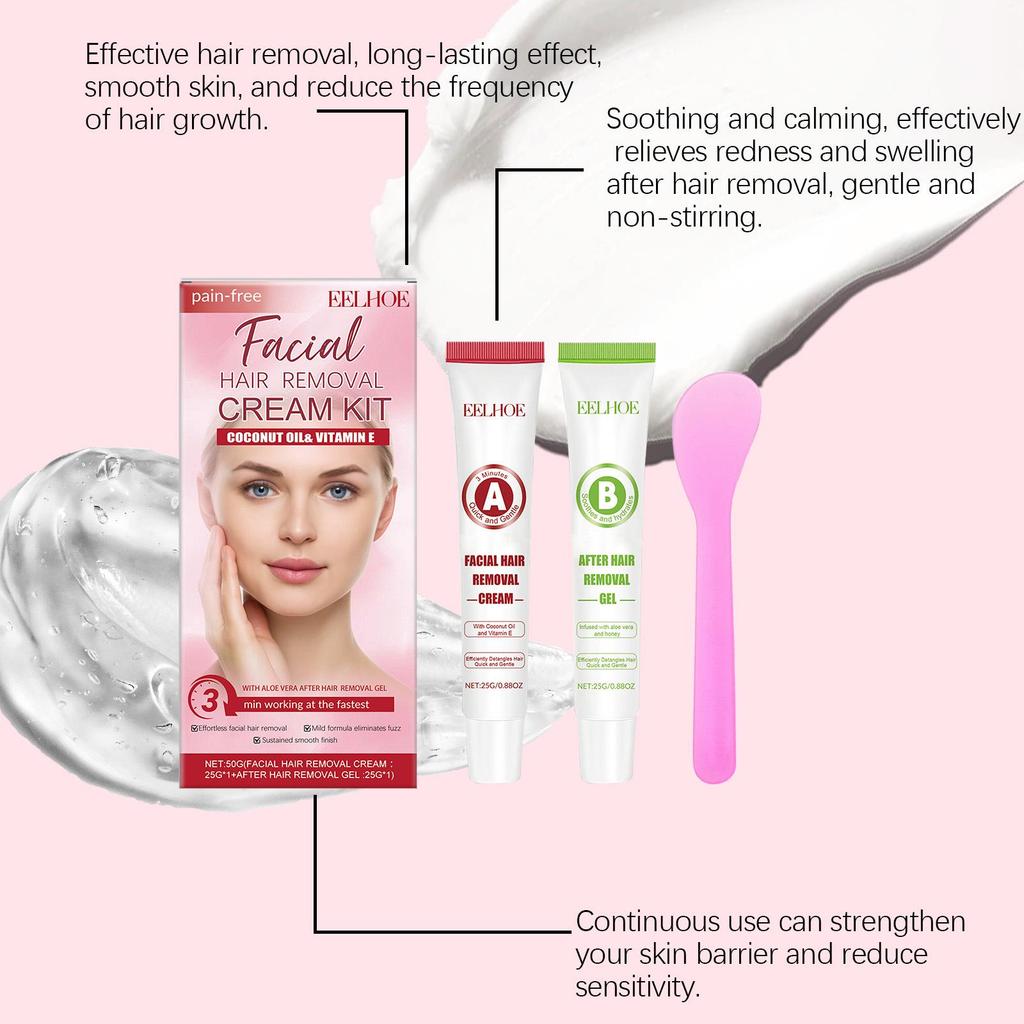 EELHOE Gesichtshaarentfernung & Hautglättungs-Set: Sanfte Enthaarungscreme für feine Gesichts- und Lippenhaare