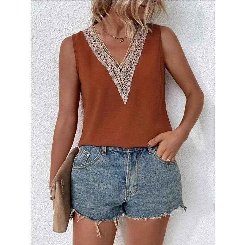 Summer V-neck Halter Vest Female Contrast Color Top Thin Bottom Shirt Loose Sleeveless T-shirt