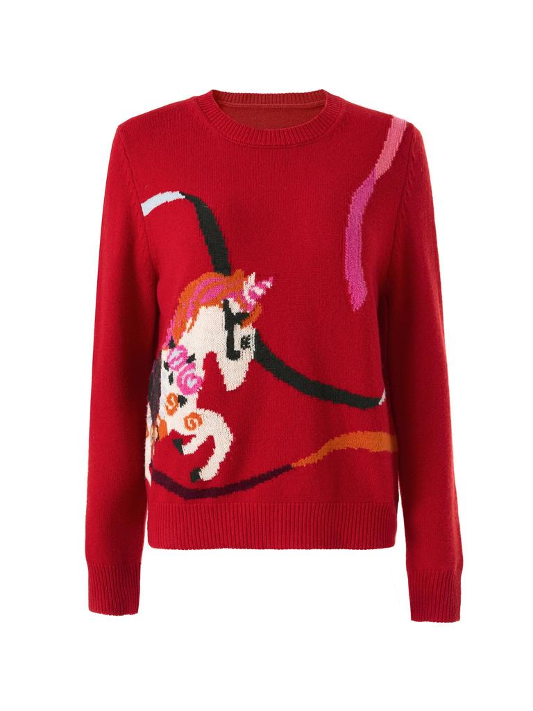 Pure Wool Zodiac Jacquard Top: Autumn/Winter Round Neck Christmas Series Knitwear