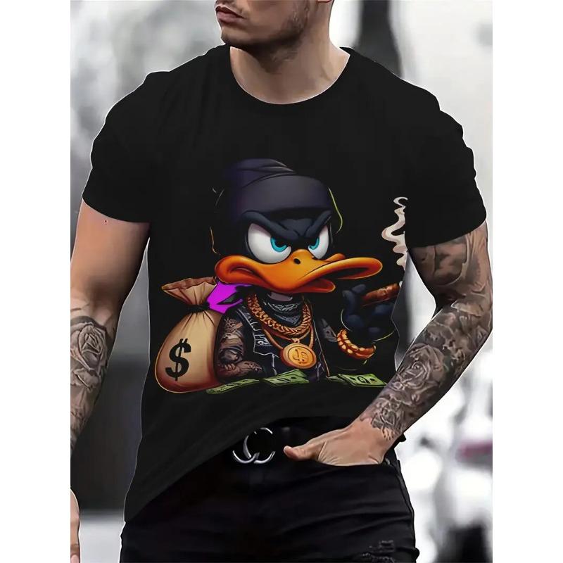 Fun Cartoon Duck Print Men's T-Shirt Casual Summer Casual Short Sleeve Pullover Fashion T-Shirts Outdoor Male Overszied Clothing