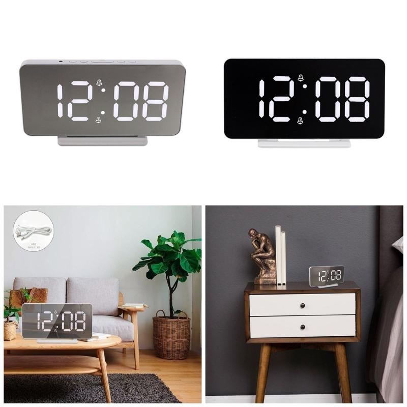 Modern LED Digital Clock Date Time Temperature Display Dimmable Backlights 2 Alarms Snooze Function USB Port 5V