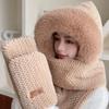 Winter Warm Women Beanies Cap Thickened Plush Integrated Cap Scarf Hat Scarf Gloves Set  Outdoor
