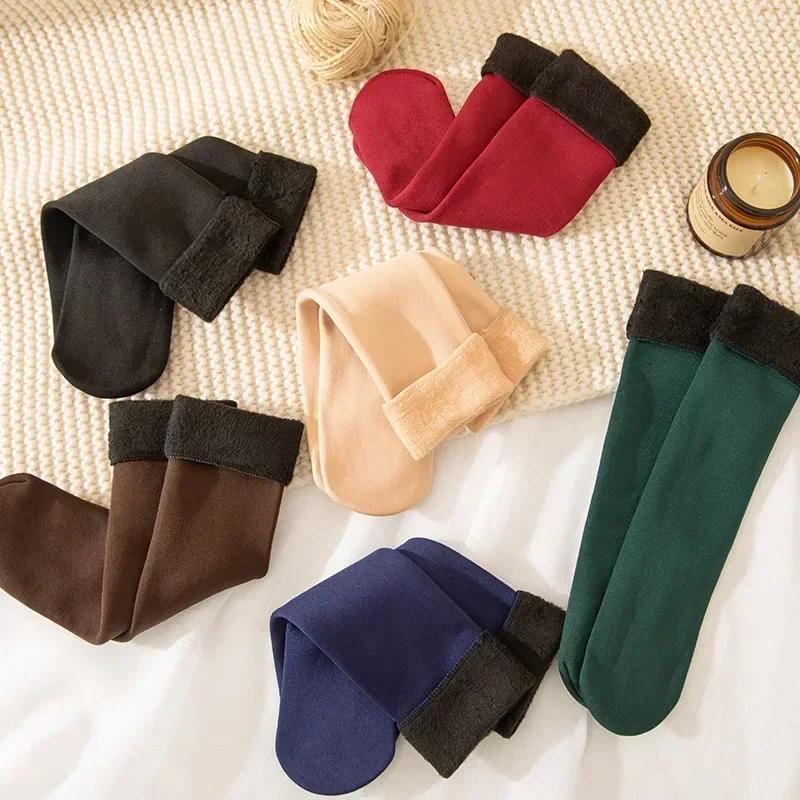 1/5pairs Winter Warm Solid Women Socks Thicken Thermal Socks Wool Cashmere Black Skin Seamless Snow Sock Velvet Unisex Socks