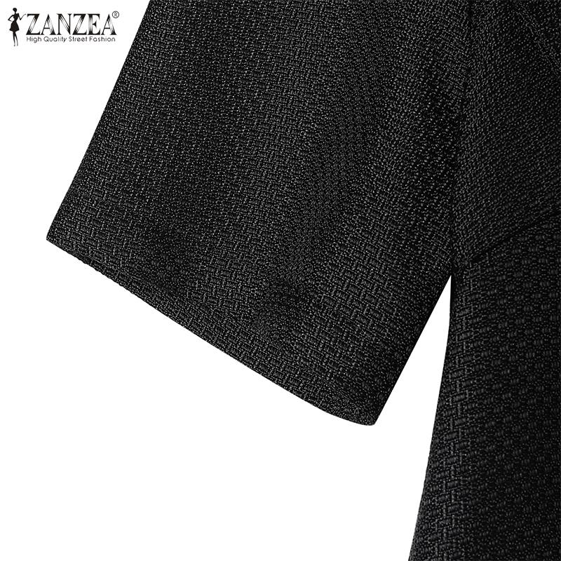 ZANZEA Damen Kurzarm Elegant Textur Büro Plissee Kleid