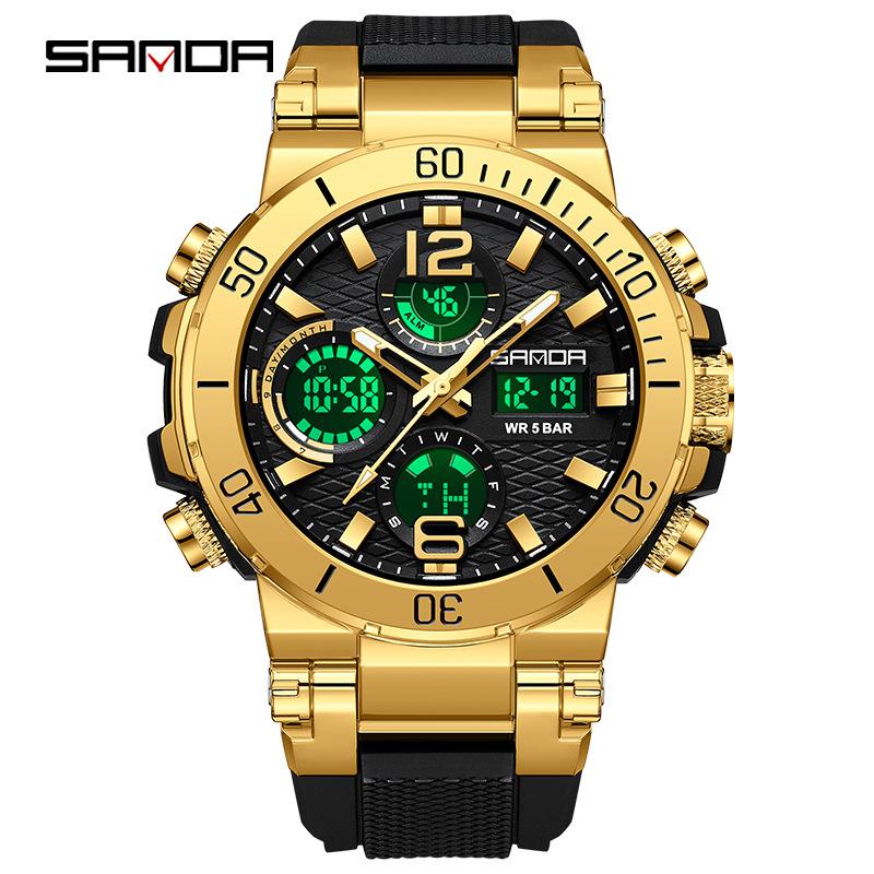 SANDA Watch Cool Trend Multifunctional Sports Waterproof Dual Display Electronic Watch
