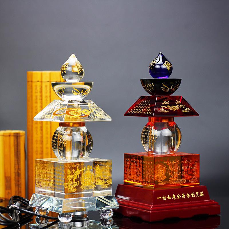Crystal Prism Glass Laser Buddhism Sutra Scriptures Five-story Stupa Tower Dagoba Sarira Crafts Meditation Healing Decor
