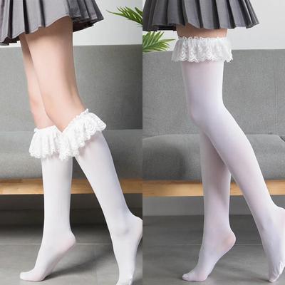 Calzini da donna Pizzo Carini Neri Bianchi Velluto Calzini Lunghi Sexy Calzini al Polpaccio Calzini al Ginocchio Cosplay Anime Volant Calze di Nylon