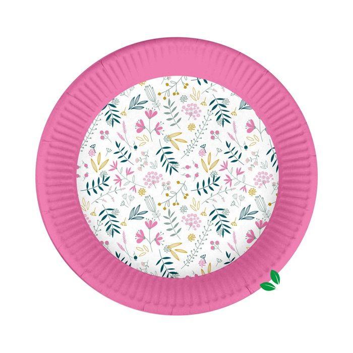 Assiettes en carton - Joyeux printemps - 23 cm - Ensemble de 10 - Rose - Écologique