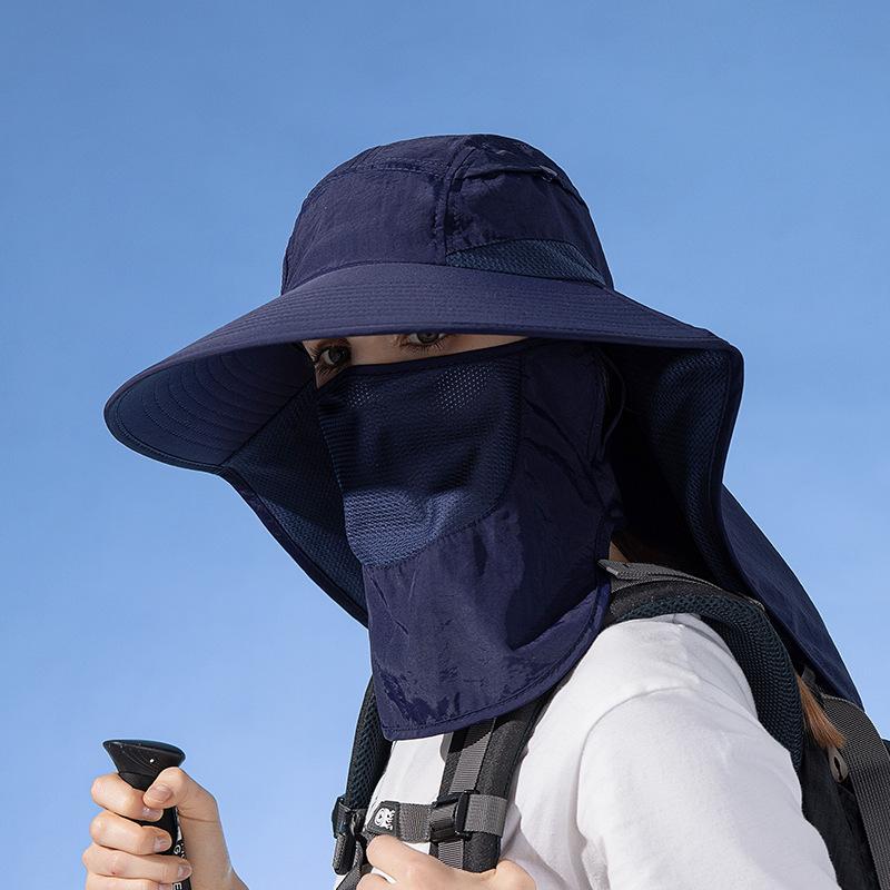 Big Brimmed Shawl Sun Hat for Men and Women, Outdoor Hiking and Fishing Sun Hat, Detachable Face Mask, Fisherman Hat