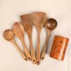 Teak 9-Piece Kitchen Set: Solid Wood Spatula, Spoon, Fork, Non-stick Pan, Acacia Wood Utensils, Long Handle Pot & Vegetable Spatula