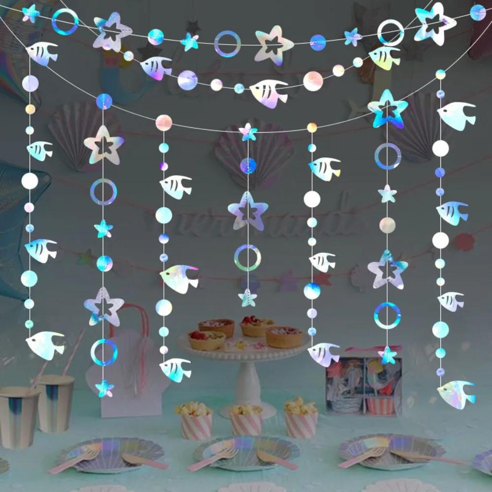 Ocean Themed Decoration Ocean Fish Paper Garland Pendant Birthday Party Decoration Colored Banner Hanging Ornament