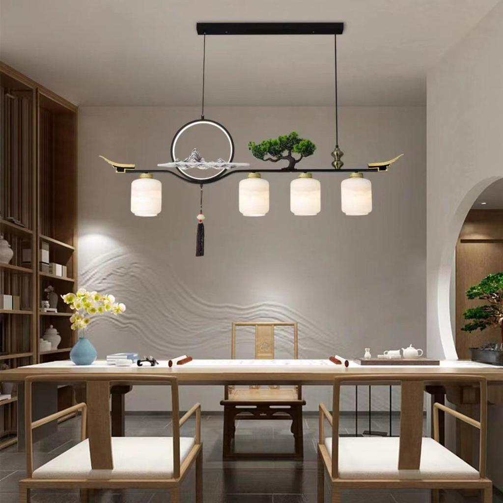 Modern Zen Dining Pendant Light: Pine-Inspired Multi-Head Strip Lamp for Tea Table or Study Desk