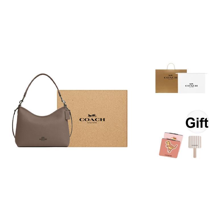 Coach Laurel 31 Logo Zip Closure Pebble Leather Tote Crossbody Shoulder Bag Large Women Bags Dark-Stone CR148-QBCBD