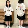 Korean Girls' Casual Loose Fit Short-Sleeve Polo T-Shirt Set - Summer Fashion Patchwork for Medium and Large Children