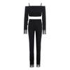 Mädchen Leopardenmuster Quasten Latein Tanz Outfit Langarm Crop Top Träger Verstellbare Hose