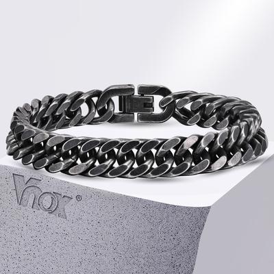 Vnox Bracelets Chaîne Cubaine Épaisse Lourde en Acier Inoxydable pour Hommes Garçons, Bracelet Lien Miami Curb Métal Antique Oxydé