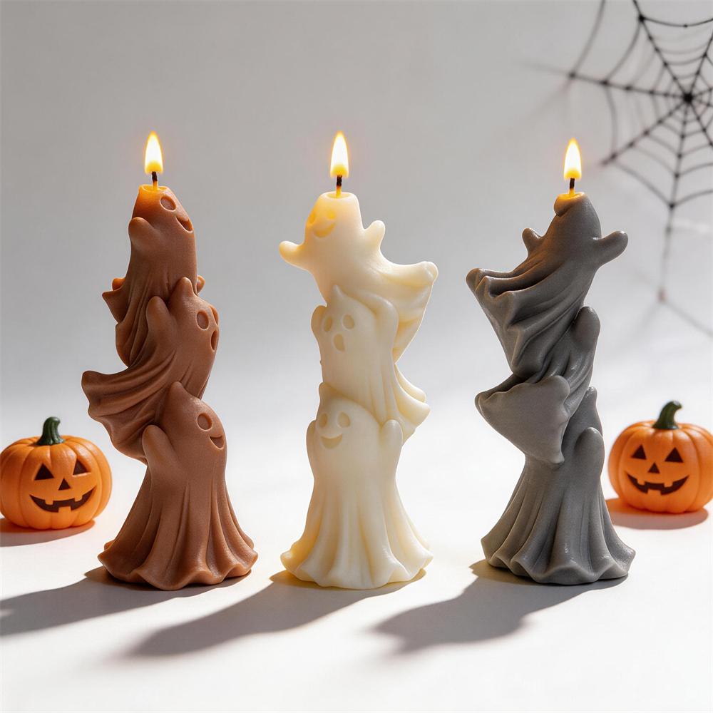 Halloween Haunting Spooky Silicone Mold Stacked Ghosts Soy Wax Candle Mold Resin Plaster Mould for Haunted House Prop Decor Gift
