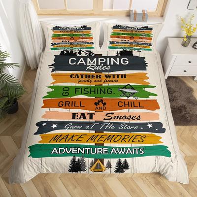 Kids Camper King Queen Bedding Set Happy Camping Duvet Cover Teens Boys Outdoor Activities Comforter Cover Polyester Quilt Cover