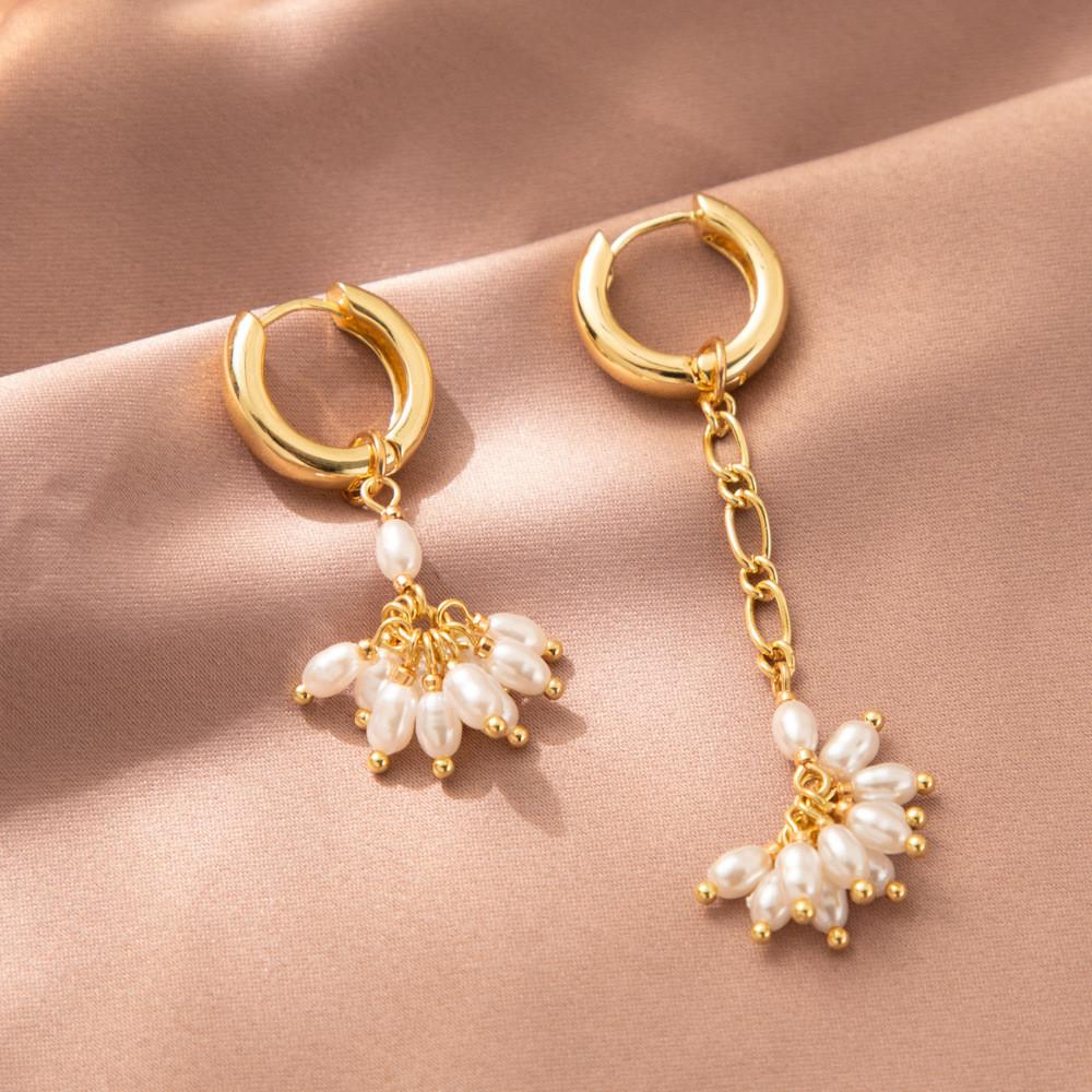 Faux Asymmetrical Modern Pearl Earrings For Women Gold Plated Geometric Design