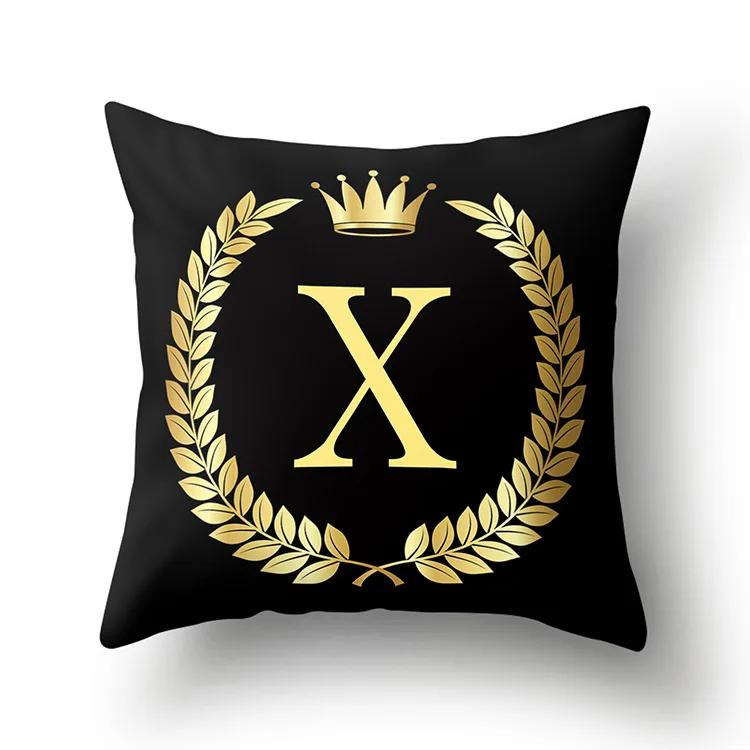 Black Gold Letter Pattern Decorative Cushions Pillowcase Polyester Cushion Cover Throw Pillow Sofa Decoration Pillowcover 40553