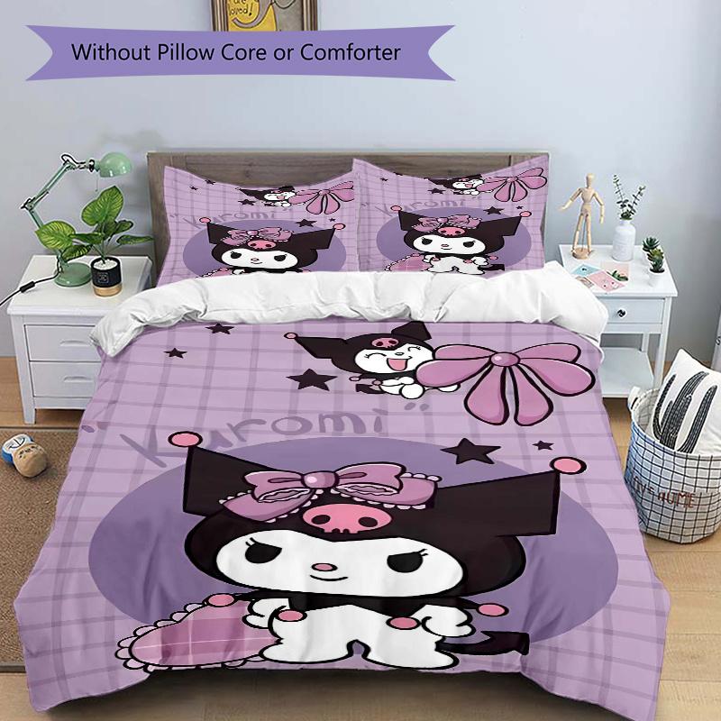 3pcs Kuromi's Whimsical Adventure Bedding Set Includes 1 Quilt Cover and 2 Pillowcases, Comfortable Bedding with Stylish Design for Bedroom S059