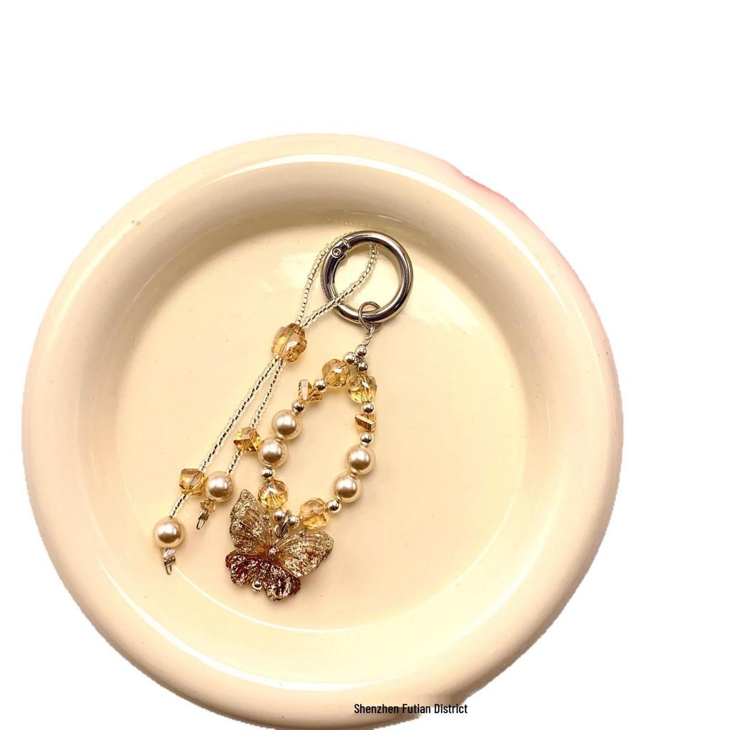Exquisite Korean Butterfly Crystal Phone Lanyard & Beaded Bracelet