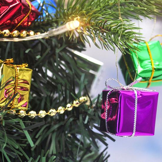 12 Pcs Christmas Shiny Mini Boxes Ornaments Miniature Gift Box Hanging Decorations for Christmas Birthday Wedding Holiday Party Favors