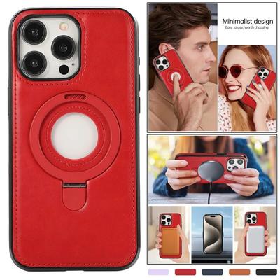 Wireless Charging Leather Phone Case for iPhone 15 Pro Max 14 Plus 13 12 11 for Samsung Galaxy S24 Ultra S23 Plus S22 Ring Flip Holder Cover