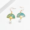 Ethnic Chinese Pearl Pendant Earrings for Women Retro Style Traditional Wedding Jewelry Flower Fan Shaped Tassel Creative Gifts