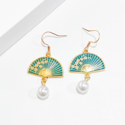 Ethnische Chinesische Perlen-Anhängerohrringe für Damen Retro-Stil Traditioneller Hochzeitsschmuck Blumenfächerförmige Quaste Kreative Geschenke