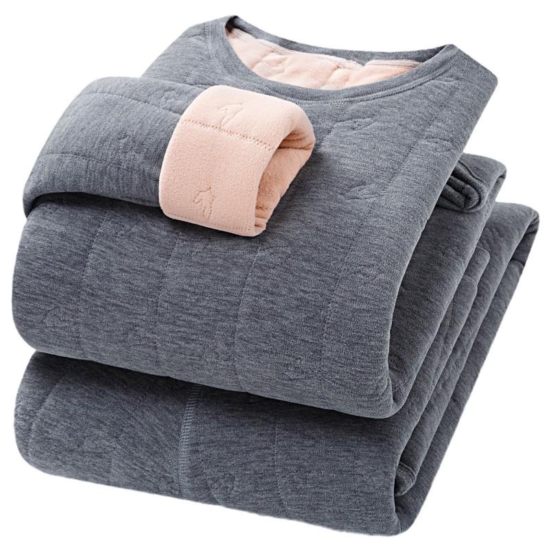 Coral Fleece 3-Layer Cotton Thermal Underwear Set Men Women Lined Thick Warm Long Johns