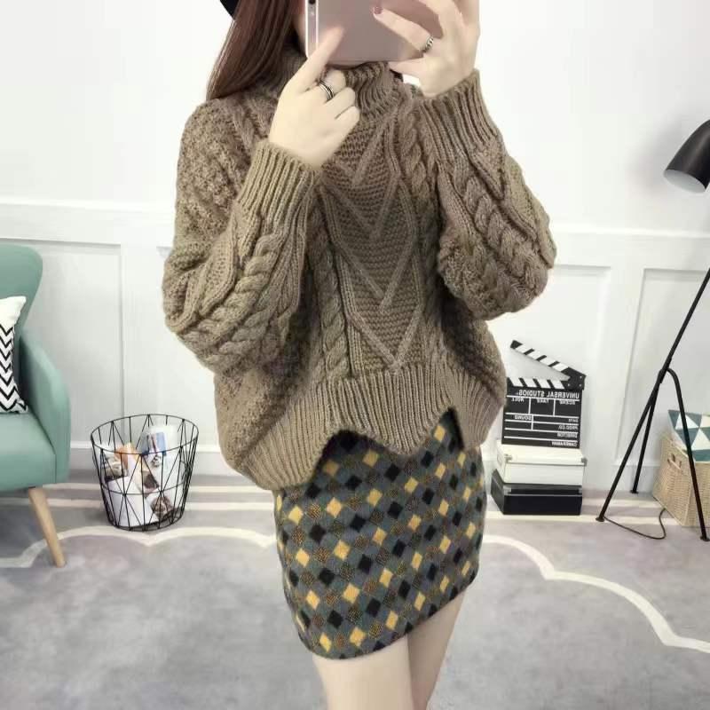 Autumn/Winter Korean loose high neck pullover sweater for female studentsShort thick woolen jacket with increased thickness