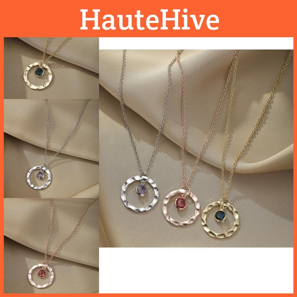 Stylish Gold And Sea Blue Glass Drop Necklace With Chic Circular And Ring Elements For Women