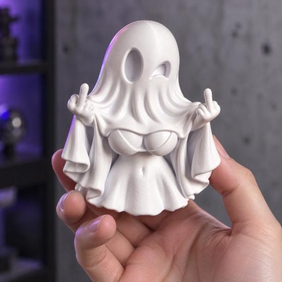 Decorative Ghost Statue Funny Little Ornament, Sexy Bad Halloween Figure, Middle 3D Printed Decor Finger Spooky Tabletop for DIY Painting Home
