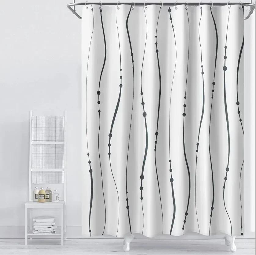 

Creative Geometric Print Shower Curtains Red Black Gray Blue Simple Line Graphic Print Polyester Fabric Home Decor Bath Curtain W60H190(CM)-1 Pcs