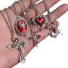 5pcs Set Punk Goth Red Dripping Oil Heart-shaped Vampire Bat Spider Cross Pendant Necklace for Men Women Halloween Party Jewelry