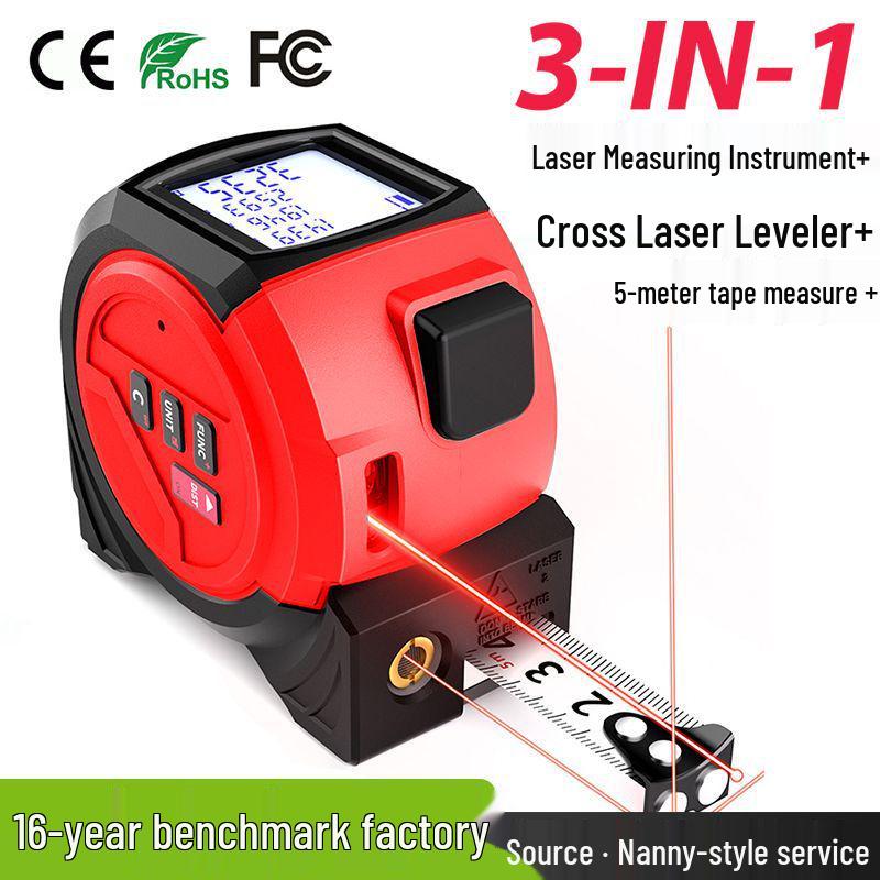 Three-in-One High Precision Laser Tape Measure with Cross Line and Infrared Distance Meter (40m/60m)