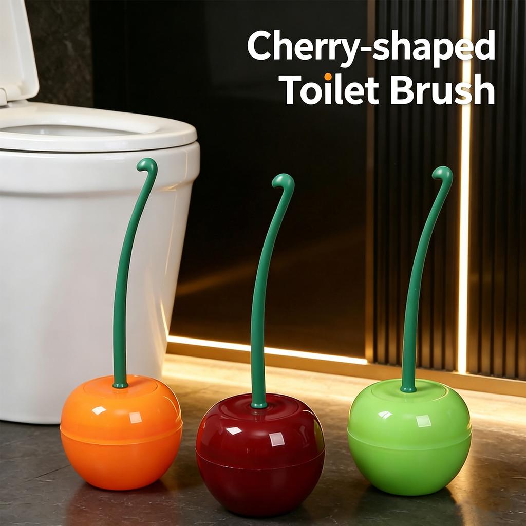 Cherry Shaped Toilet Brush Set with Long Handle Plastic Holder for Bathroom Cleaning Toilet Brush with Base Stand for Hygienic Use
