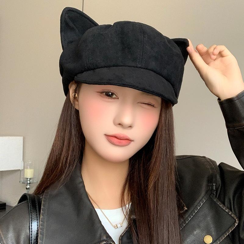 Herbst und Winter Britischer Retro Achteckiger Hut Damen Neuer Modischer Lässiger Schiebermützenhut Japanischer Stil Kleine Literarische Malermütze mit Gesicht